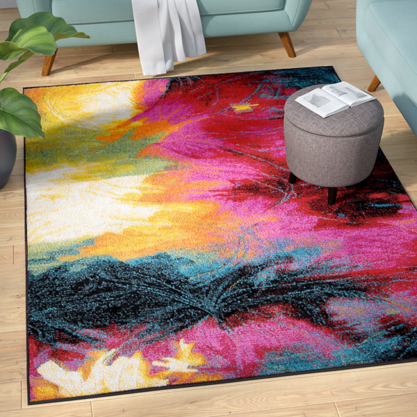 Wrought Studio Olgethorpe Abstract Area Rug in Black/Pink & Reviews